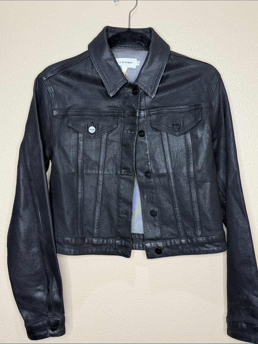 NWT FRAME Noir Coated Le Crop Denim Jacket - $348 MSRP